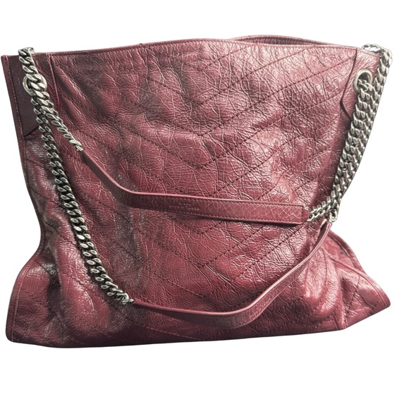 SAINT LAURENT Niki Shopper Tote Crinkled Leather Burgundy Matelasse Monogram MED - Picture 6 of 16